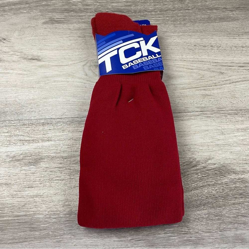 TCK Baseball Tube Socks Red NWT USA Made Size Large